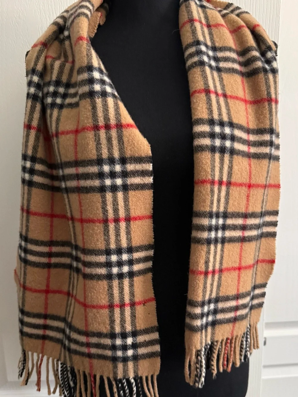 Burberry Camel Plaid Fringe Scarf Coat Burberrys Vintage